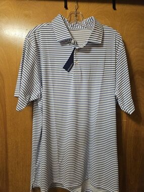 B. Draddy Striped Short-Sleeve Polo Shirt - Blue/White Golf